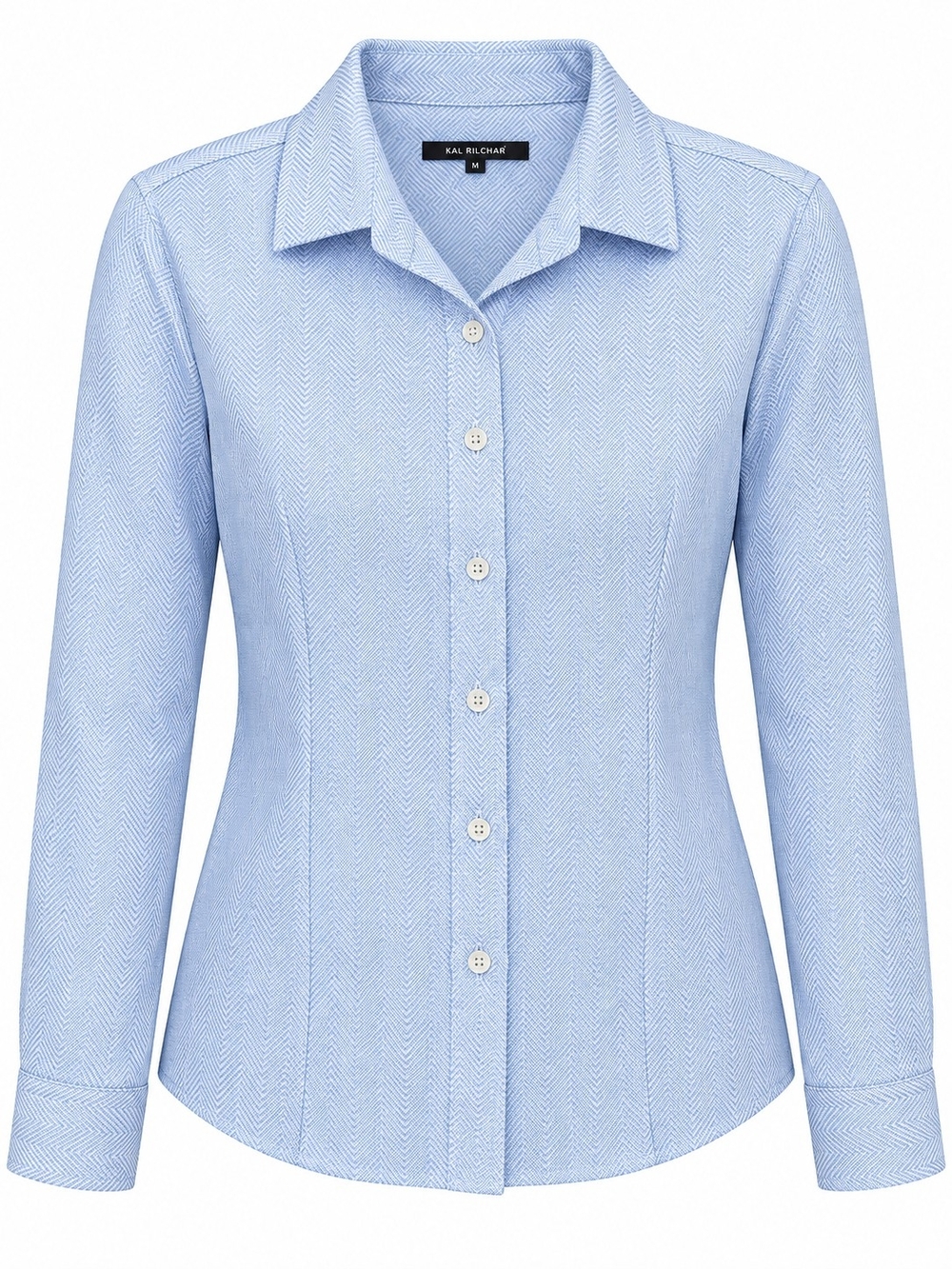 Kal Reiman Light Blue Chevron Button-Front 100% Cotton Women's Shirt
